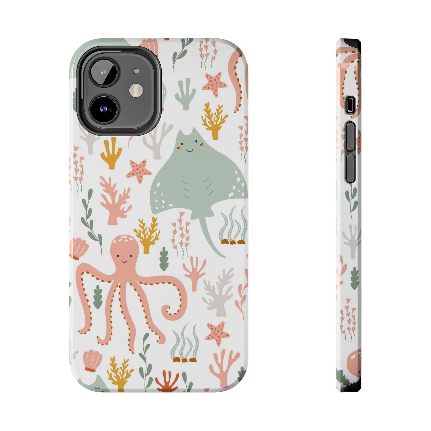 Marine seamless pattern with octopus and stingray Tough Phone Cases iPhone 12