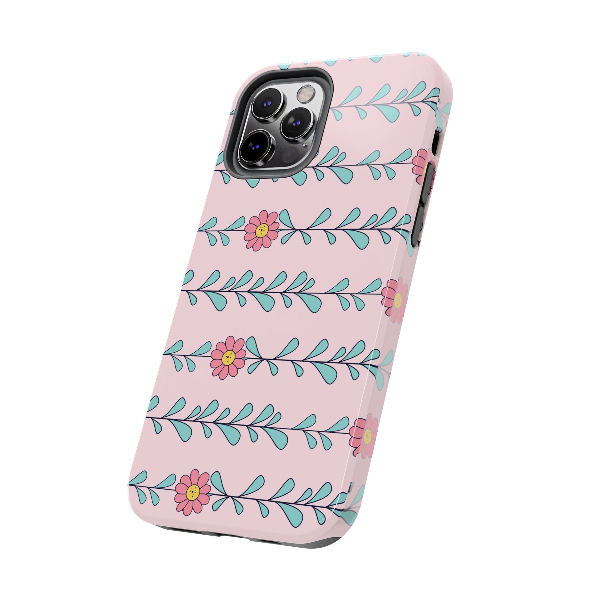 Seamless pattern pink flowers leaves Tough Phone Cases