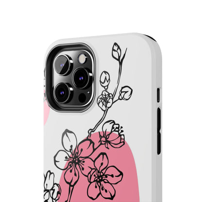 Spring blossom monochrome line art floral Tough Phone Cases