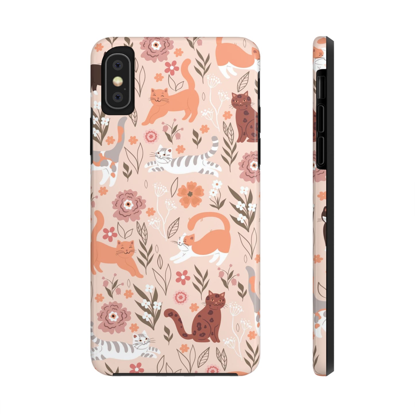 Seamless pattern with cute cats and flowers Tough Phone Cases iPhone XS