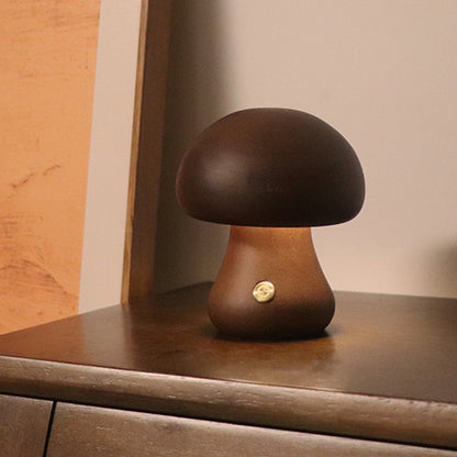 INS Wooden Cute Mushroom LED Night Light With Touch Switch Bedside Table Lamp For Bedroom Childrens Room Sleeping Night Lamps Home Decor C Walnut color 2.4W