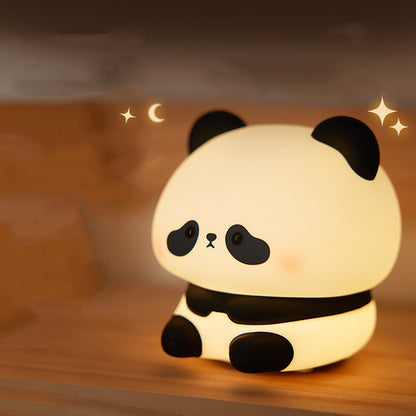 Panda Night Lights For Kids Cute Animal Silicone Timing Rechargeable Lamp Cartoon Panda Bedroom Decoration Kids Boys Girls Gift Panda Head Patting Style