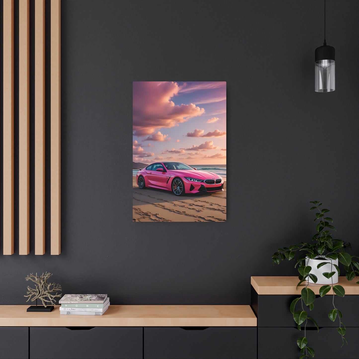 Sunset Gleam on a Pink BMW Supercar Metal Art Sign