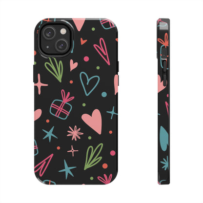 Valentine Day Doodle seamless pattern Tough Phone Cases iPhone 14 Plus