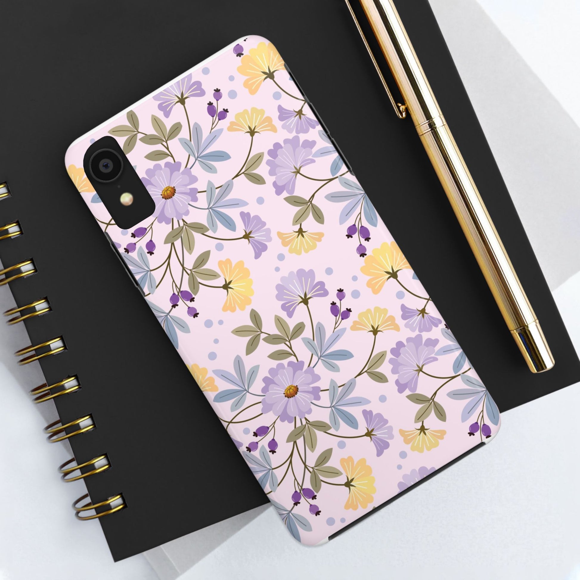 Blooming yellow and purple flowers Tough Phone Cases