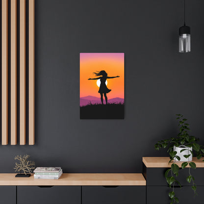 Embracing Freedom: Silhouette of a Woman at Sunset Metal Art Sign