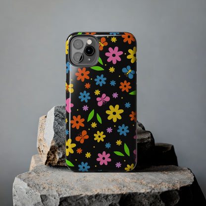 Cute pattern with simple flowers and butterflies. Tough Phone Cases