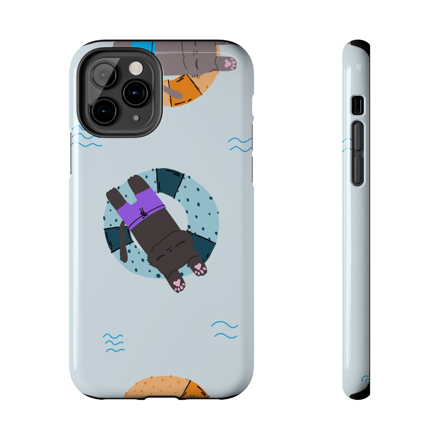 Cute blue pattern with cats relax by the sea Tough Phone Cases iPhone 11 Pro