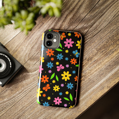 Cute pattern with simple flowers and butterflies. Tough Phone Cases