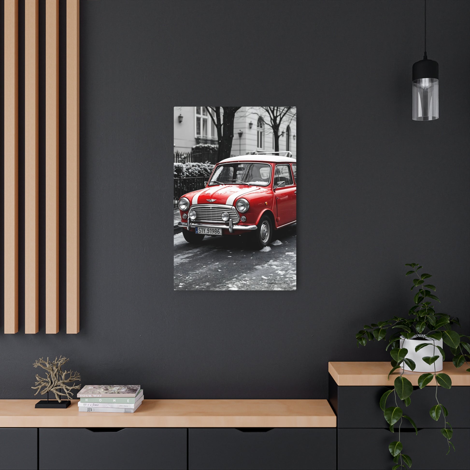 Classic Red Mini Cooper Metal Sign - Vintage Car Wall Art for Automobile Enthusiasts