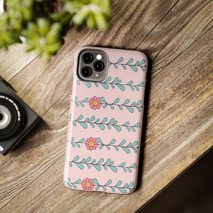 Seamless pattern pink flowers leaves Tough Phone Cases