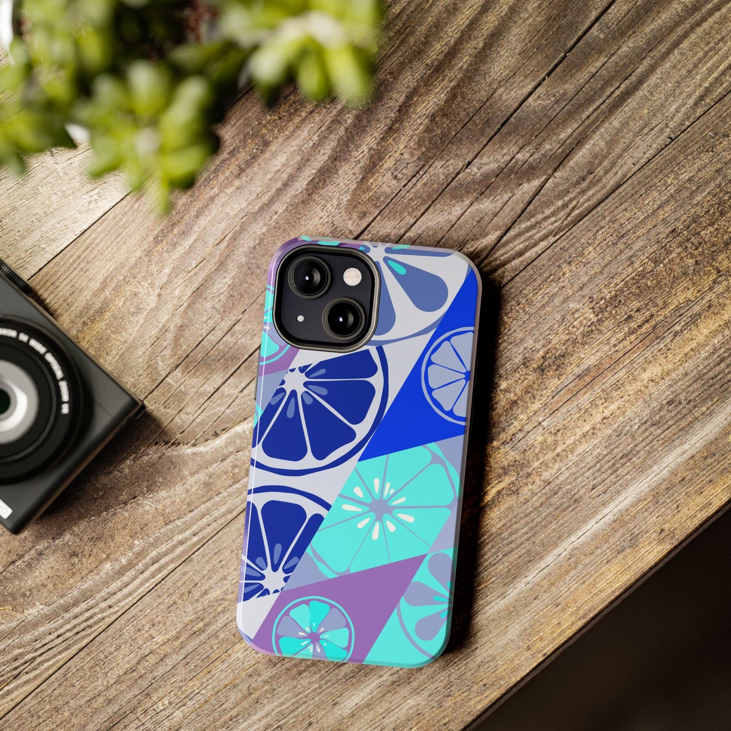 Texture blue with a pattern of lemons limes Tough Phone Cases