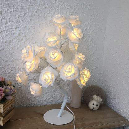 Rose Flower Lamp USB Battery Operated LED Table Lamp Bonsai Tree Night Lights Garland Bedroom Decoration Lights Home Decor All white