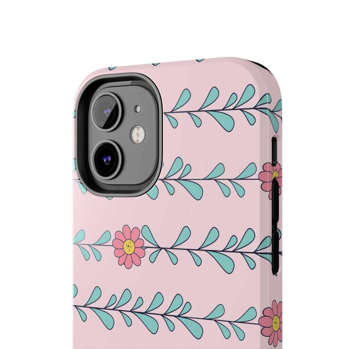 Seamless pattern pink flowers leaves Tough Phone Cases