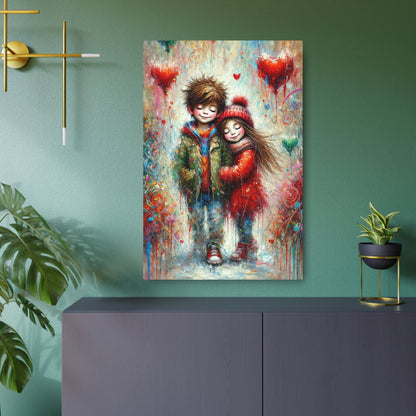 Innocence and Whimsy in a World of Colorful Hearts Metal Art Sign 24" x 36" (Vertical) 0.12''