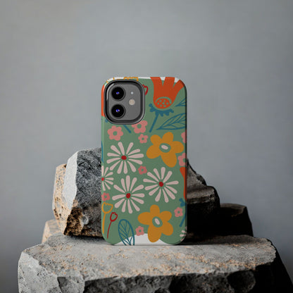 flowers in trendy retro Tough Phone Cases