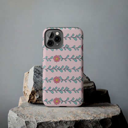 Seamless pattern pink flowers leaves Tough Phone Cases