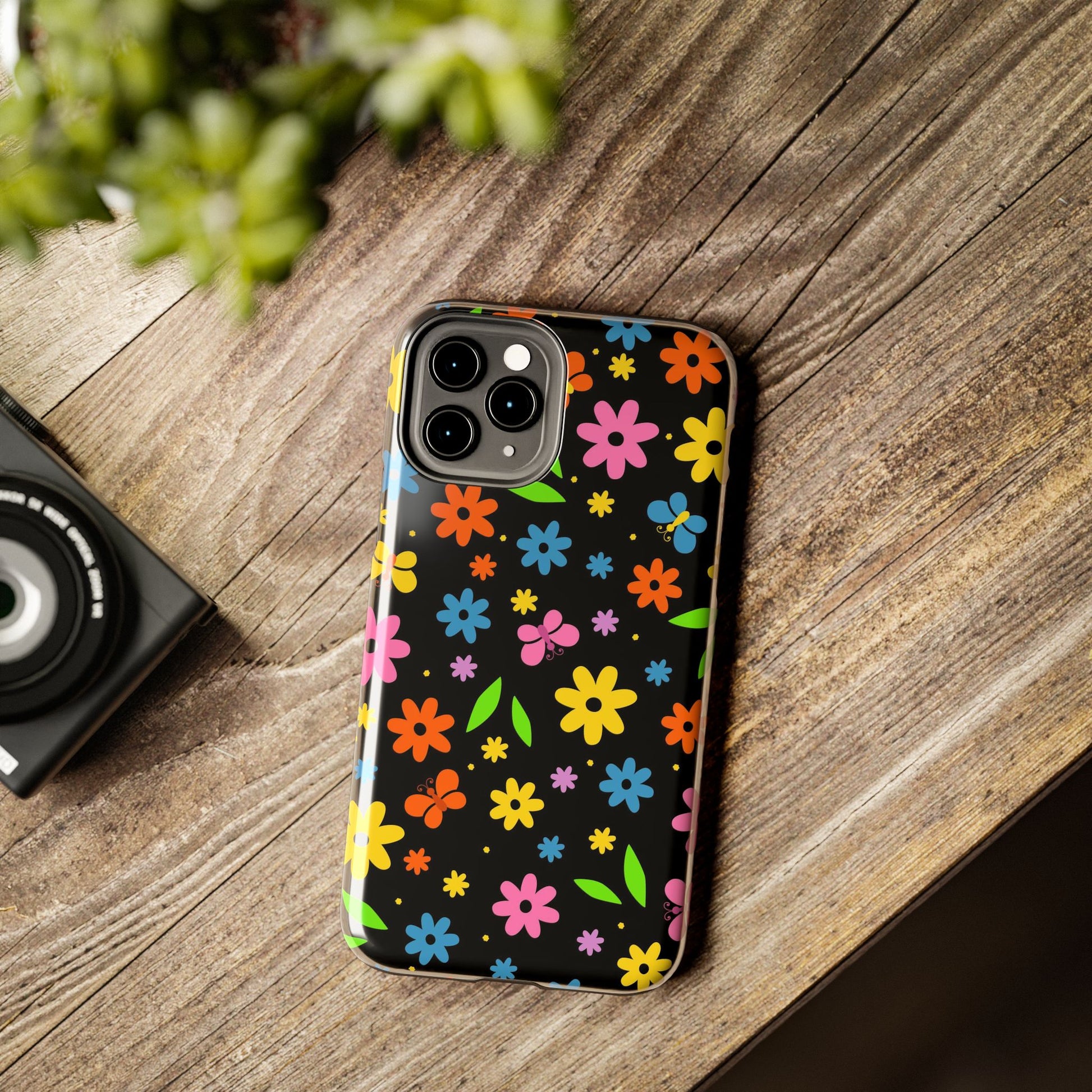 Cute pattern with simple flowers and butterflies. Tough Phone Cases