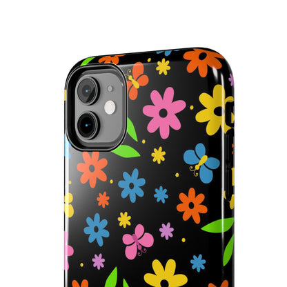 Cute pattern with simple flowers and butterflies. Tough Phone Cases