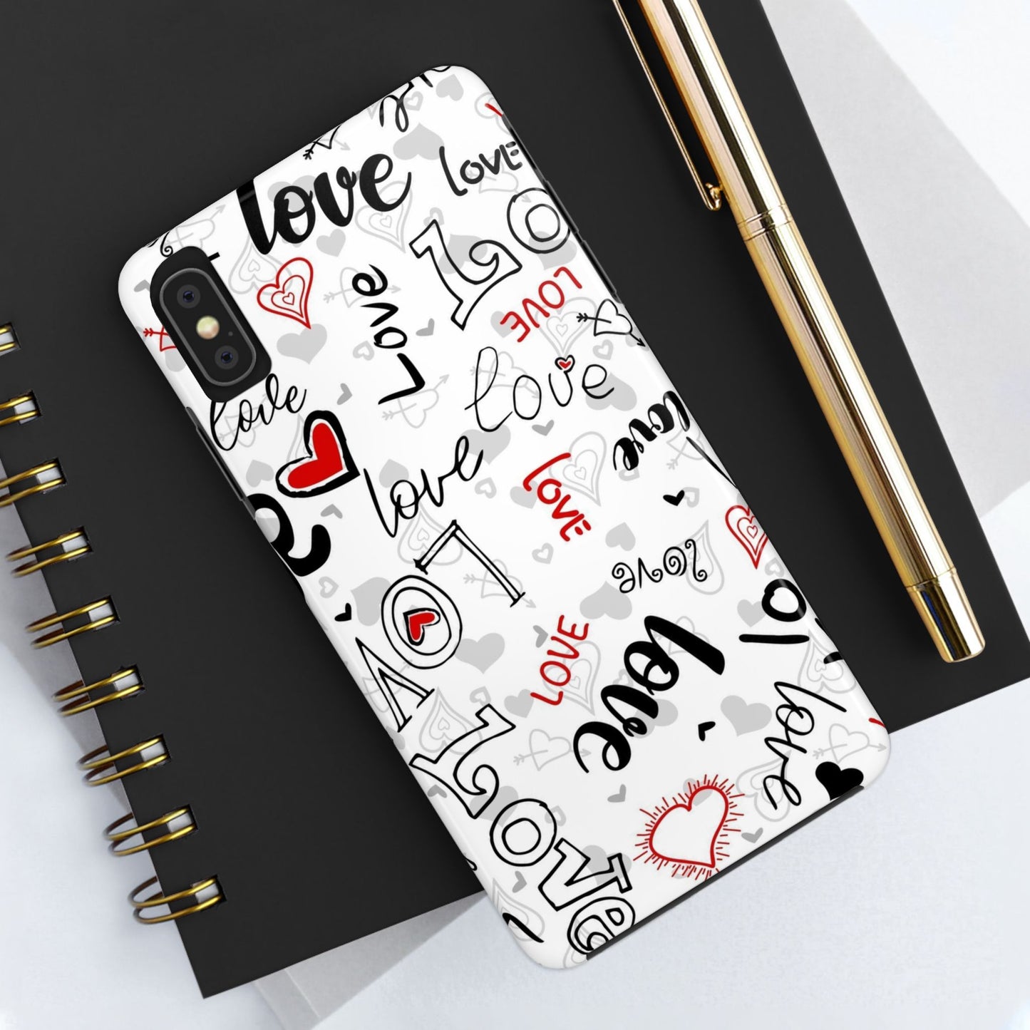 hearts with the words love Tough Phone Cases