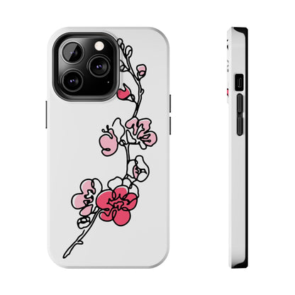 Cherry blossom single line art with abstract pink Tough Phone Cases iPhone 13 Pro