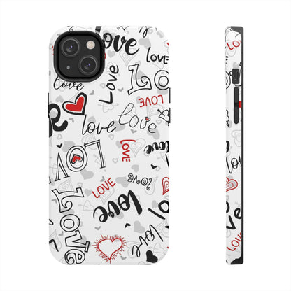 hearts with the words love Tough Phone Cases iPhone 14 Plus