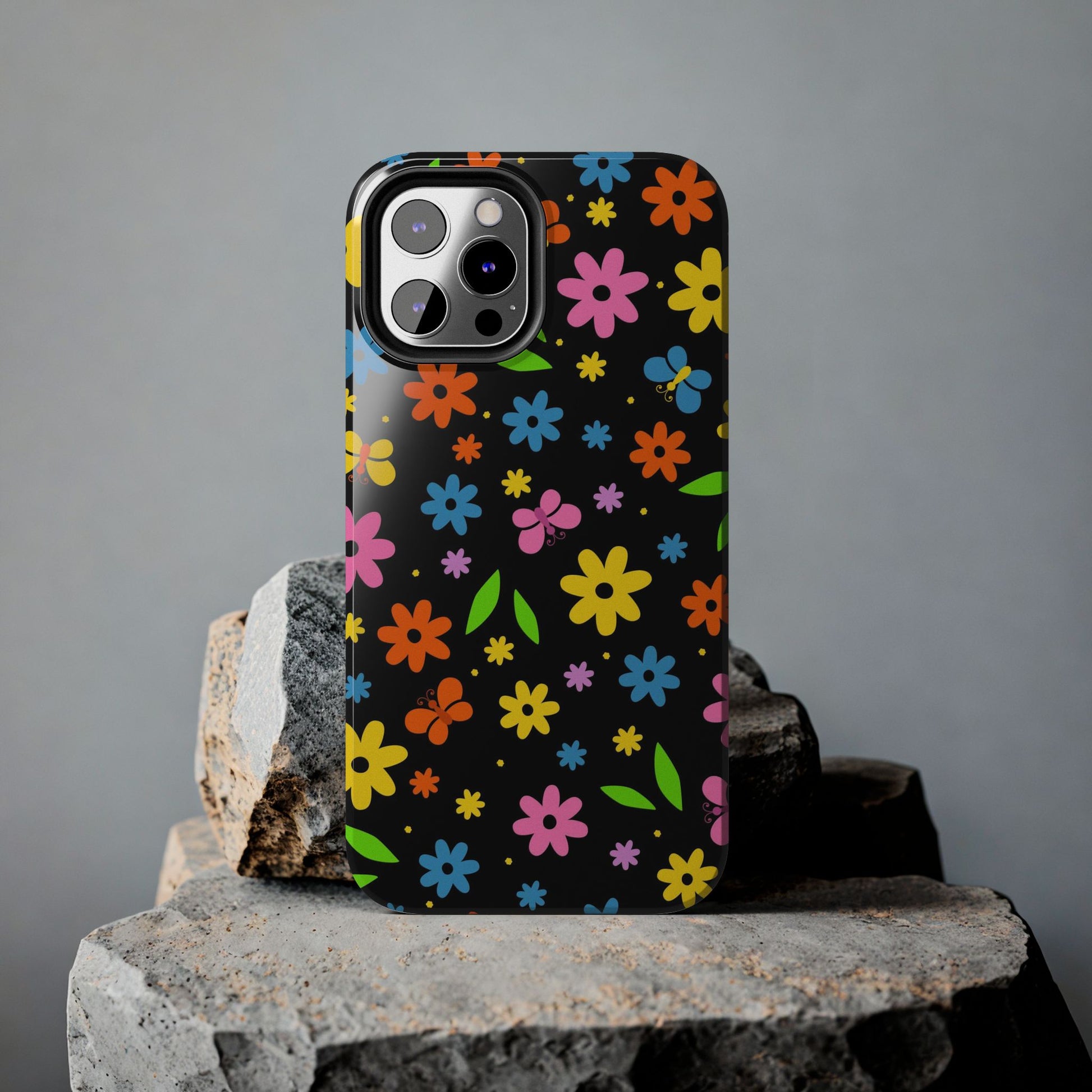 Cute pattern with simple flowers and butterflies. Tough Phone Cases