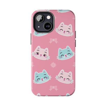 Cute colorful cat kitten with ribbon and flowers Tough Phone Cases