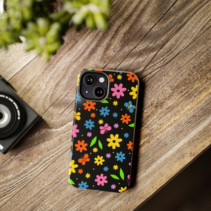 Cute pattern with simple flowers and butterflies. Tough Phone Cases