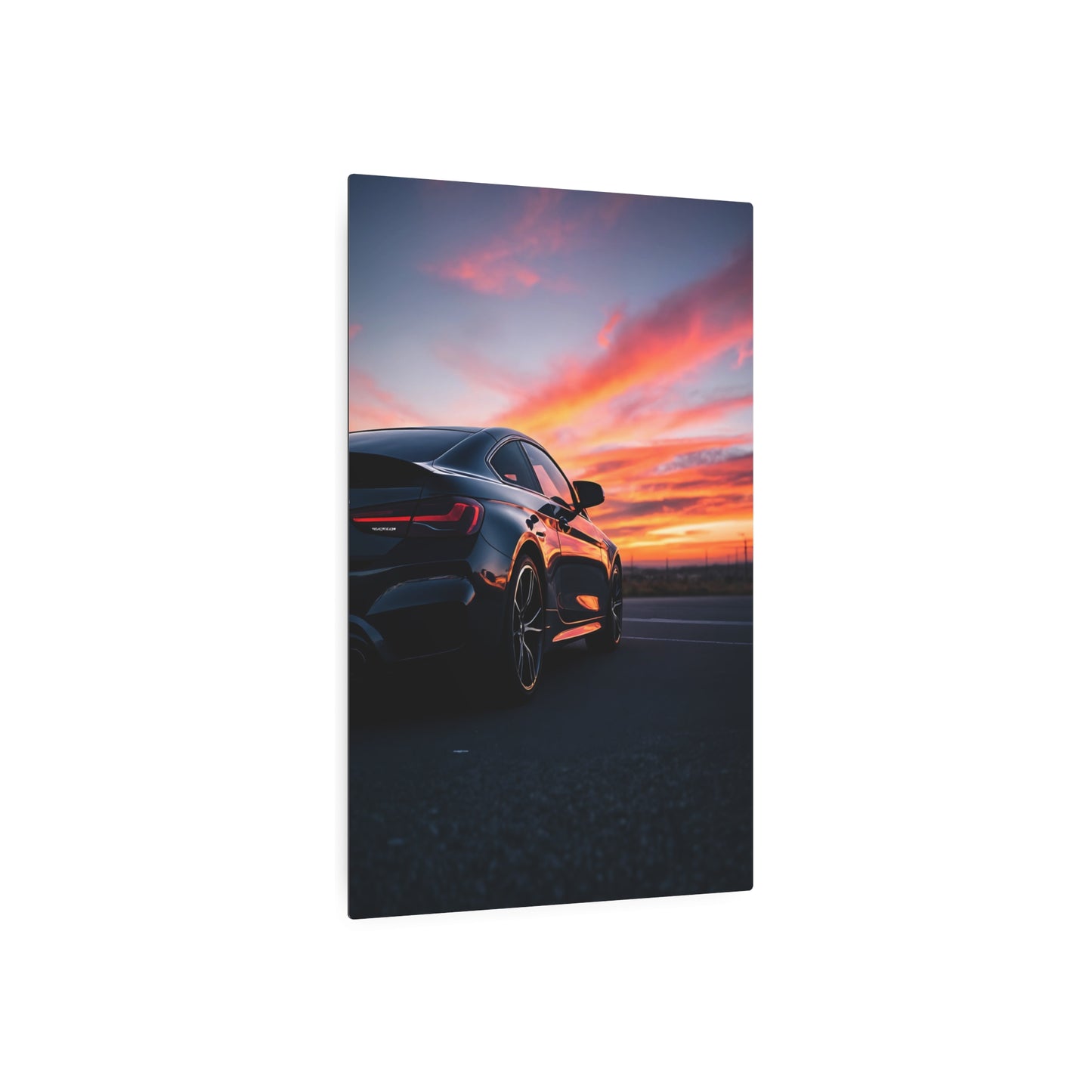 Stunning Metal Sign Featuring a Sleek Sports Car at Sunset - Perfect for Automotive Enthusiasts