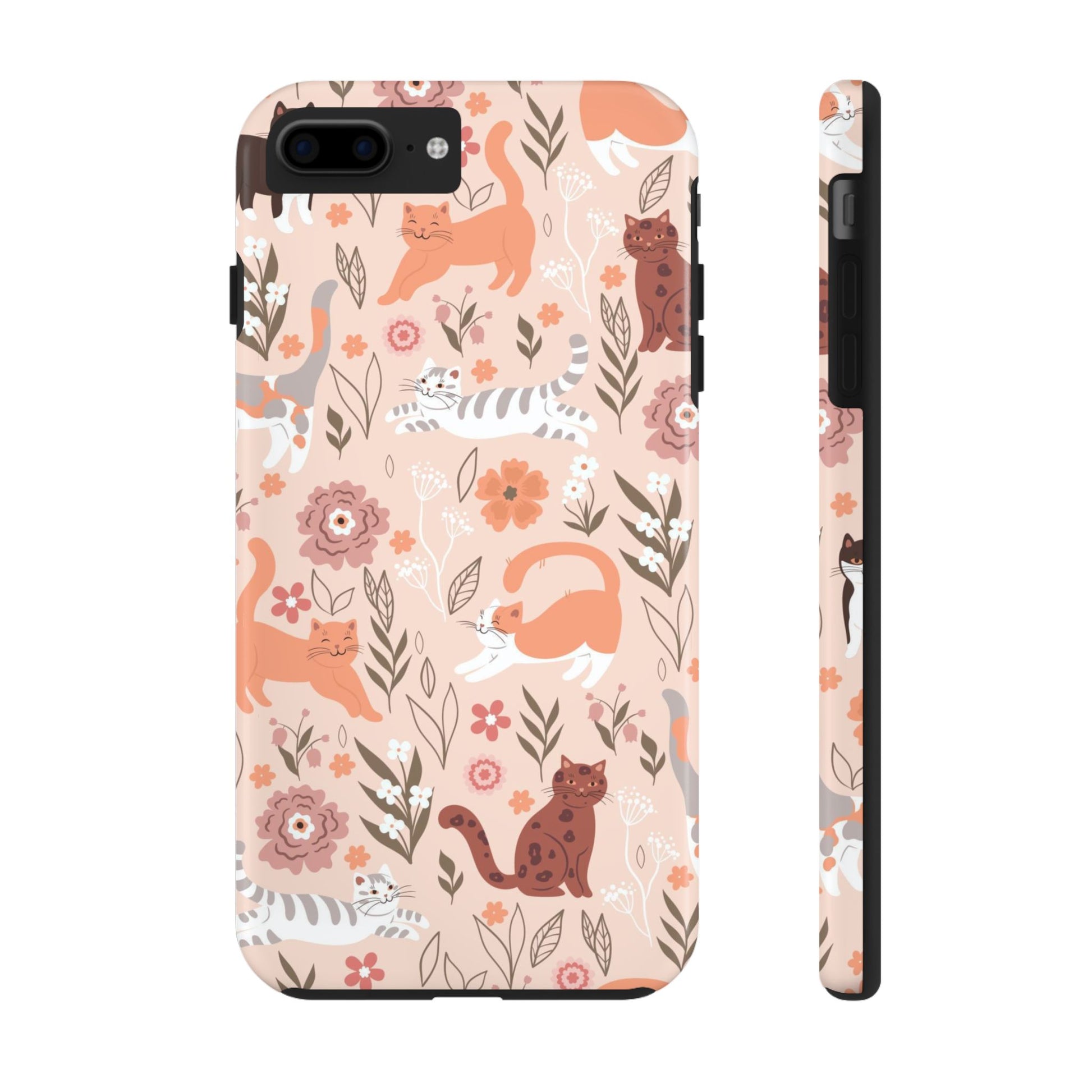 Seamless pattern with cute cats and flowers Tough Phone Cases iPhone 7 Plus, iPhone 8 Plus