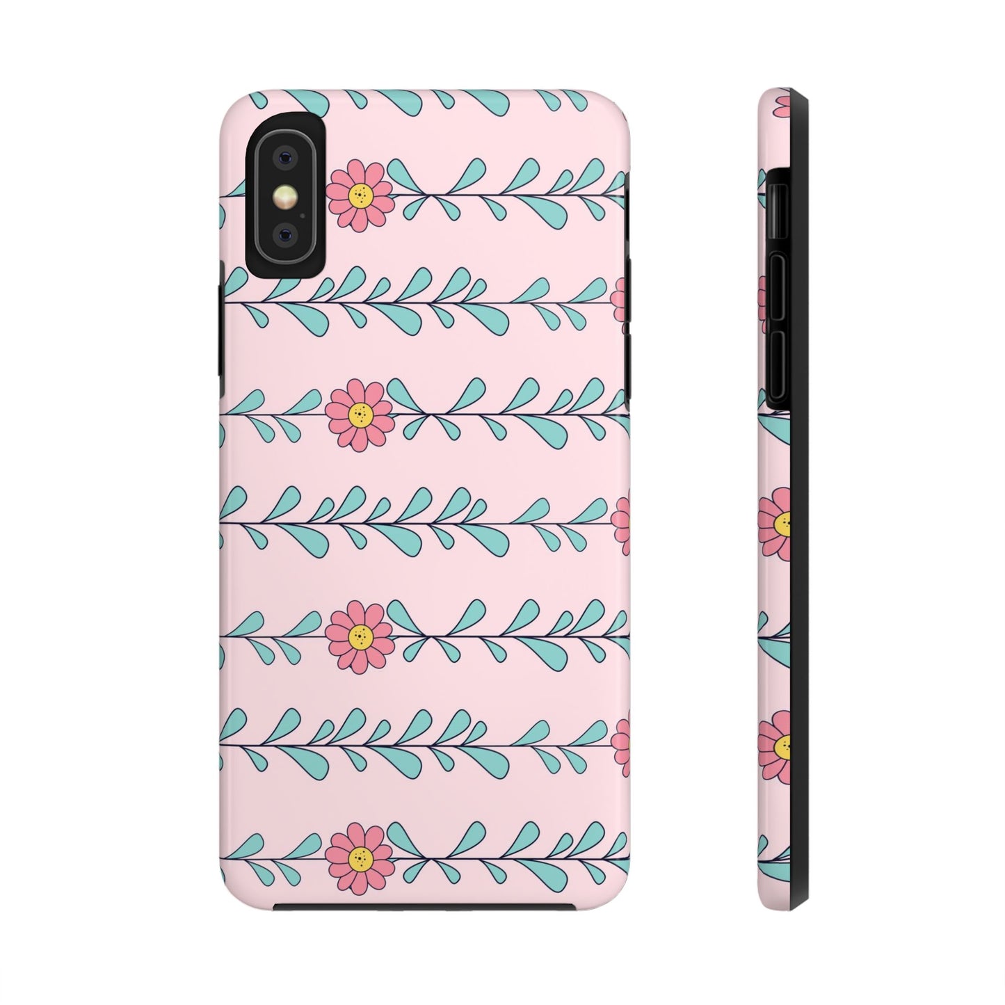 Seamless pattern pink flowers leaves Tough Phone Cases iPhone X