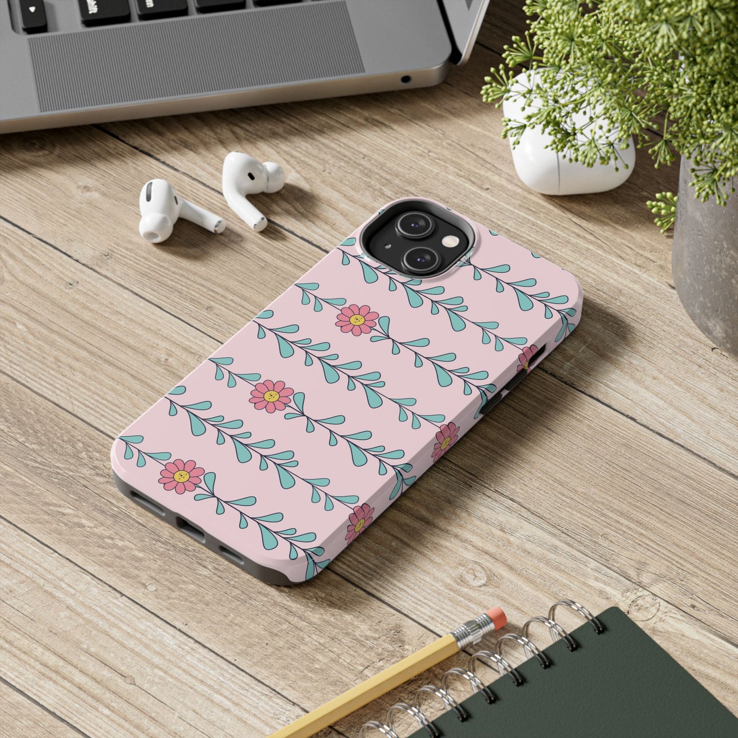 Seamless pattern pink flowers leaves Tough Phone Cases