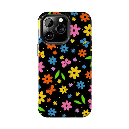 Cute pattern with simple flowers and butterflies. Tough Phone Cases