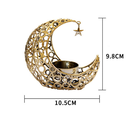 Light Luxury Crescent Moon Star Moon Black Gold Metal Candle Holder Modern Romantic Wedding Christmas Candle Cup Home Decor Gold