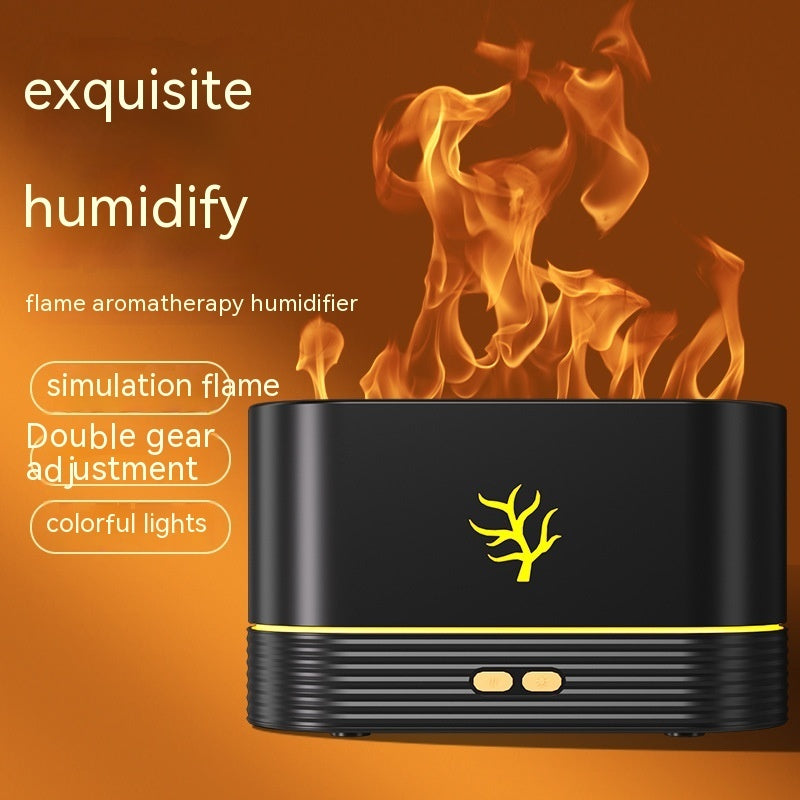 Flame Humidifier USB Smart Timing LED Electric Aroma Diffuser Simulation Fire Night Lamp Home Decor Black