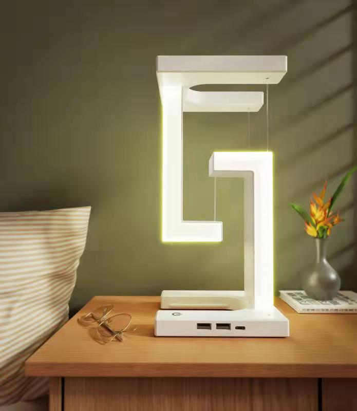 Creative Smartphone Wireless Charging Suspension Table Lamp Balance Lamp Floating For Home Bedroom White classic