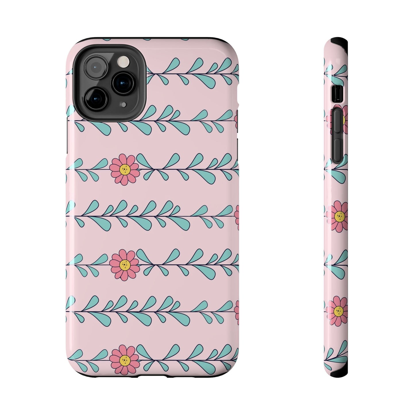 Seamless pattern pink flowers leaves Tough Phone Cases iPhone 11 Pro Max