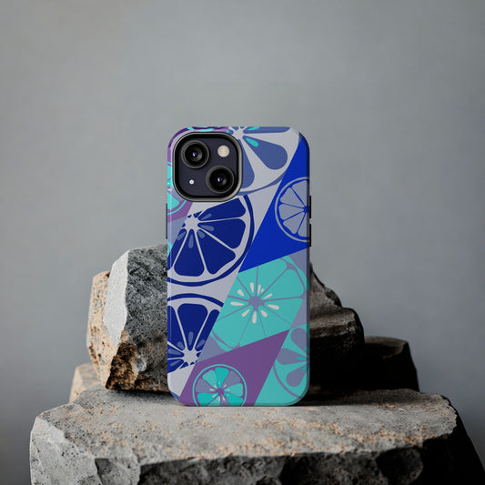 Texture blue with a pattern of lemons limes Tough Phone Cases