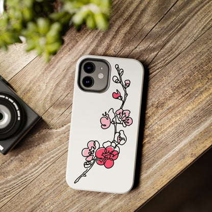 Cherry blossom single line art with abstract pink Tough Phone Cases