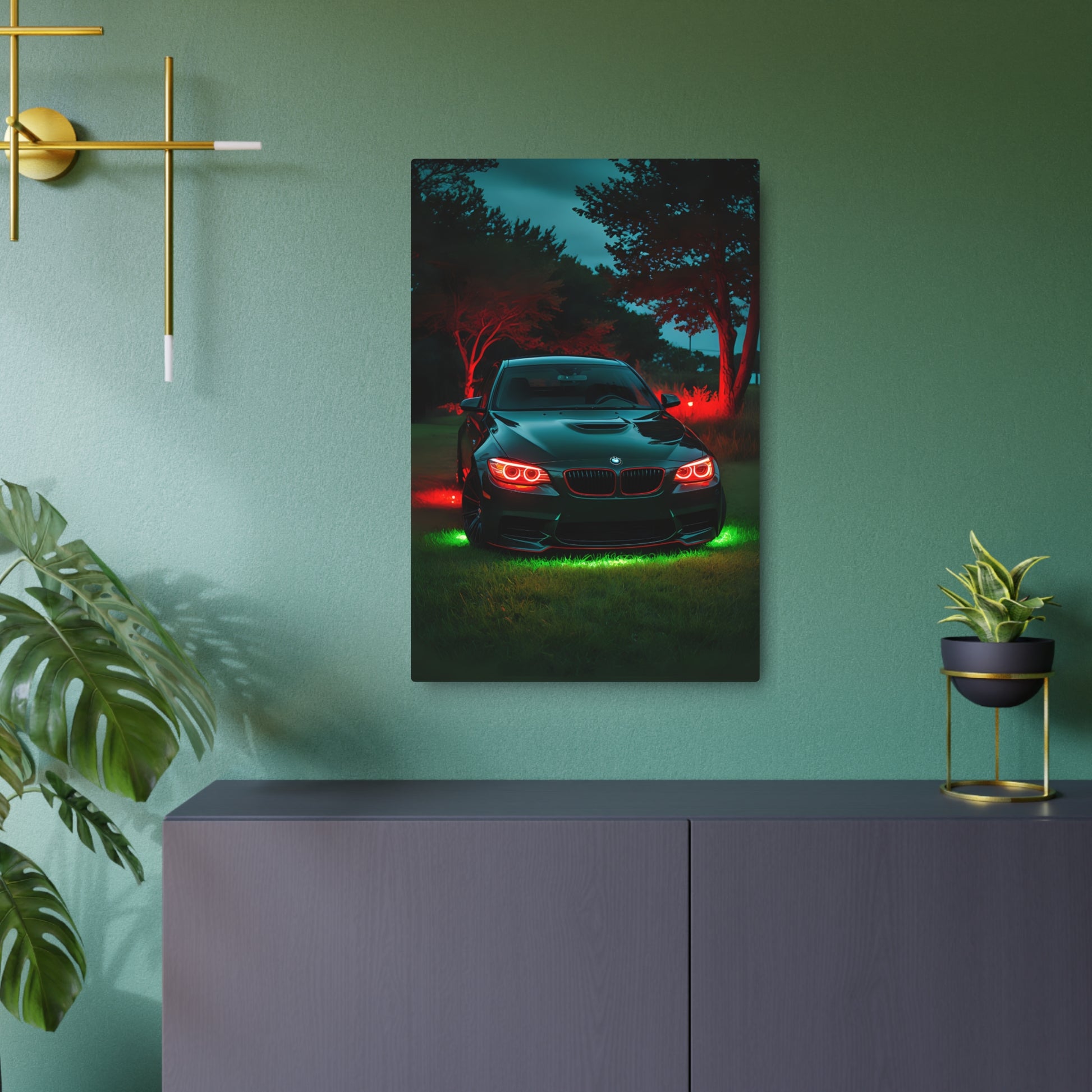 Twilight Elegance: BMW in Neon Glow Metal Art Sign 20″ x 30″ (Vertical) 0.12''