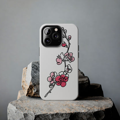 Cherry blossom single line art with abstract pink Tough Phone Cases