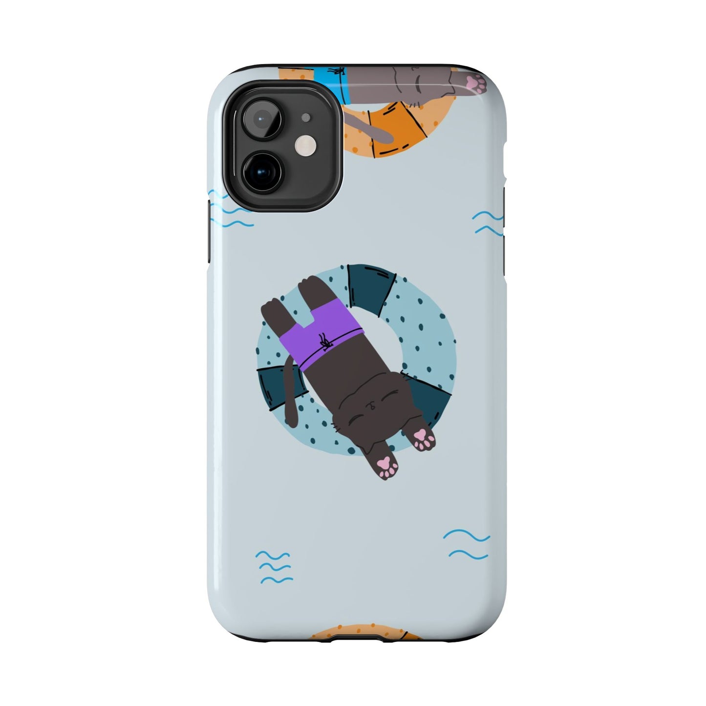 Cute blue pattern with cats relax by the sea Tough Phone Cases