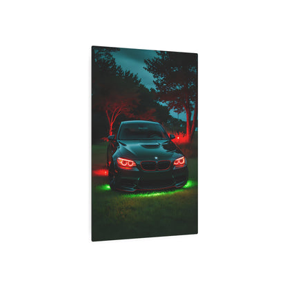 Twilight Elegance: BMW in Neon Glow Metal Art Sign