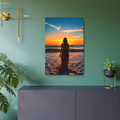 Stunning Sunset Beach Photography: Reflecting Beauty and Serenity Metal Art Sign 20″ x 30″ (Vertical) 0.12''