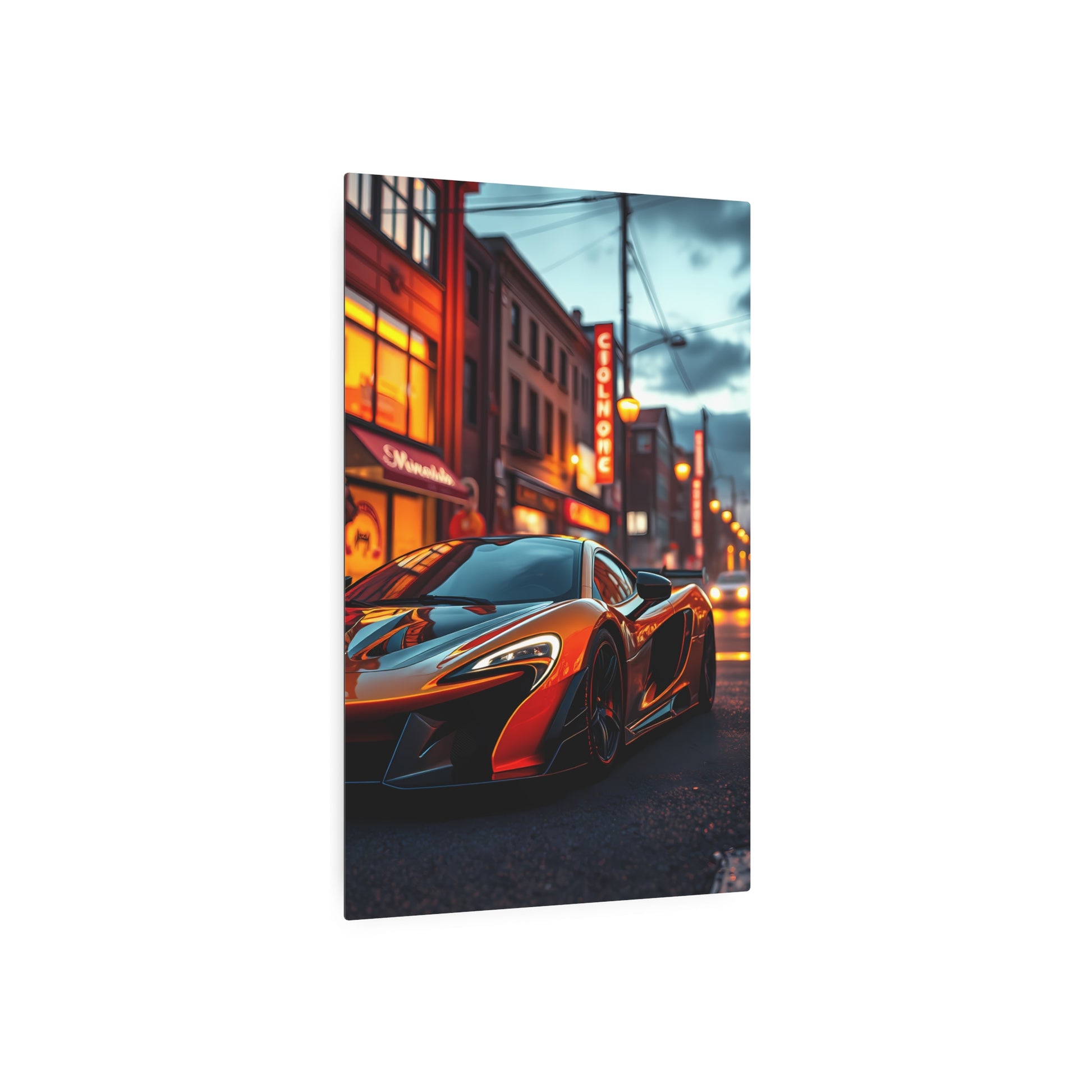 Vibrant Nightlife: McLaren P1 Metal Sign Artwork