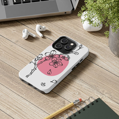 Spring blossom monochrome line art floral Tough Phone Cases