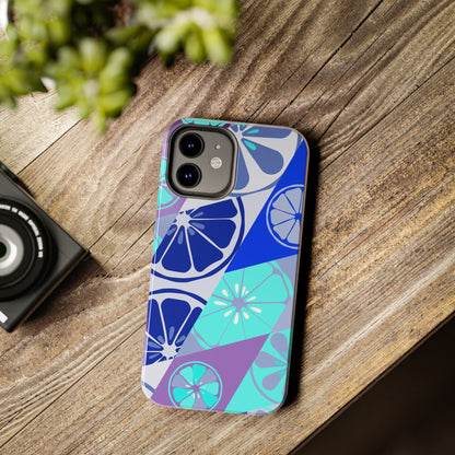 Texture blue with a pattern of lemons limes Tough Phone Cases