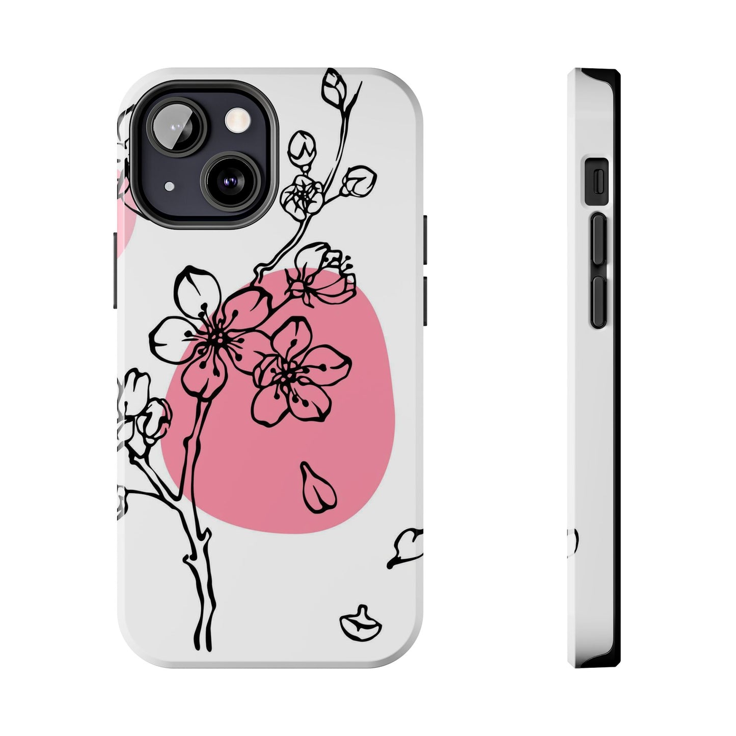 Spring blossom monochrome line art floral Tough Phone Cases iPhone 13 Mini