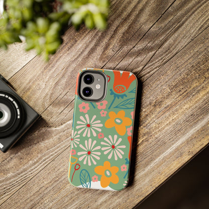 flowers in trendy retro Tough Phone Cases